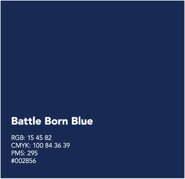 Battle Born Blue RGB: 15 45 82 CMYK: 100 84 36 39 PMS: 295 #002856 